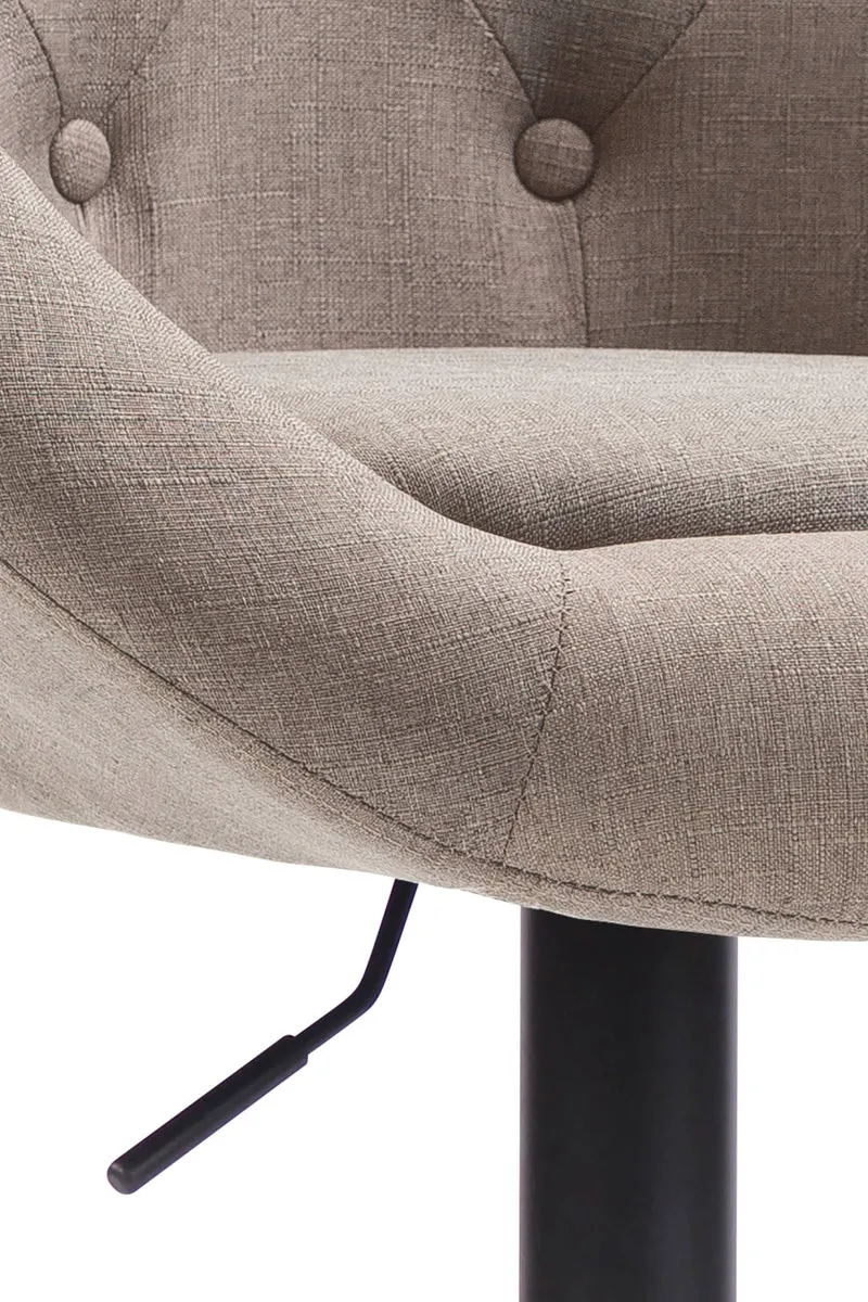 Tabouret de bar design moderne forme œuf capitonné avec repose-pieds en métal noir tissu taupe TDB10331