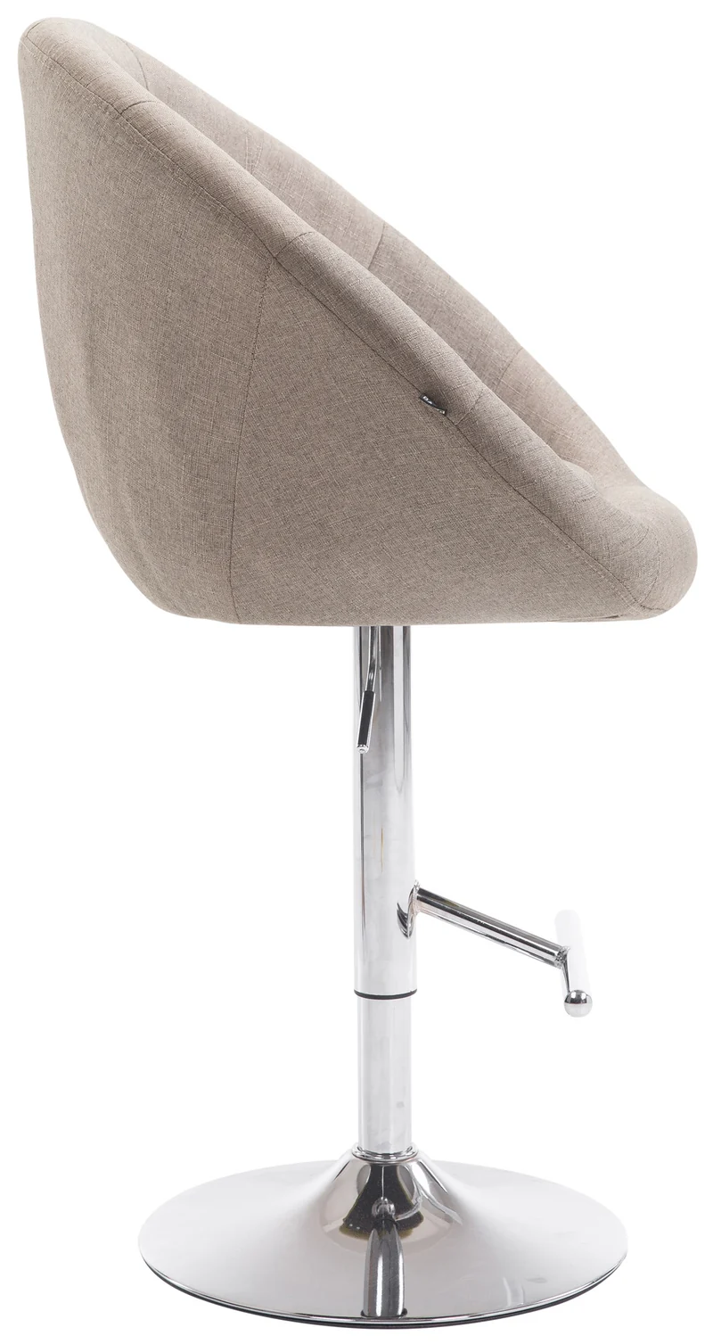 Tabouret de bar design moderne forme œuf capitonné avec repose-pieds en métal chromé tissu taupe TDB10342