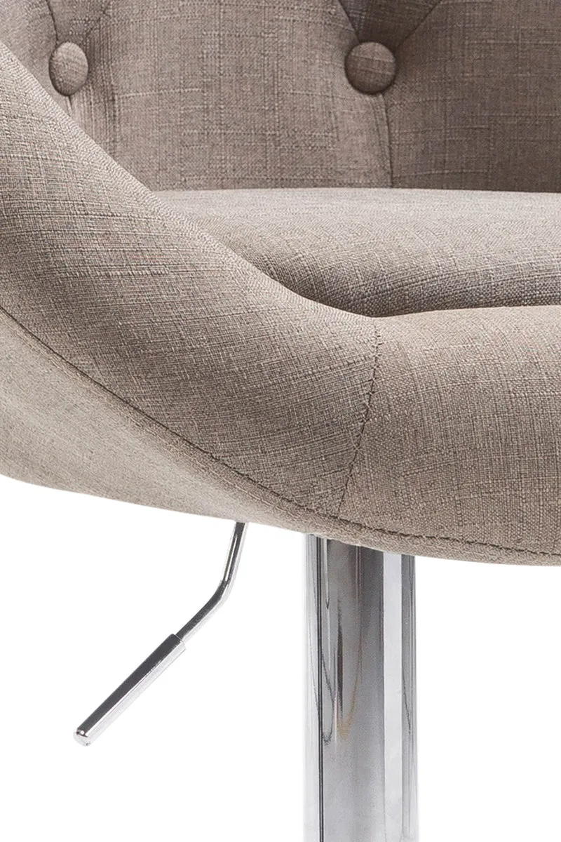 Tabouret de bar design moderne forme œuf capitonné avec repose-pieds en métal chromé tissu taupe TDB10342