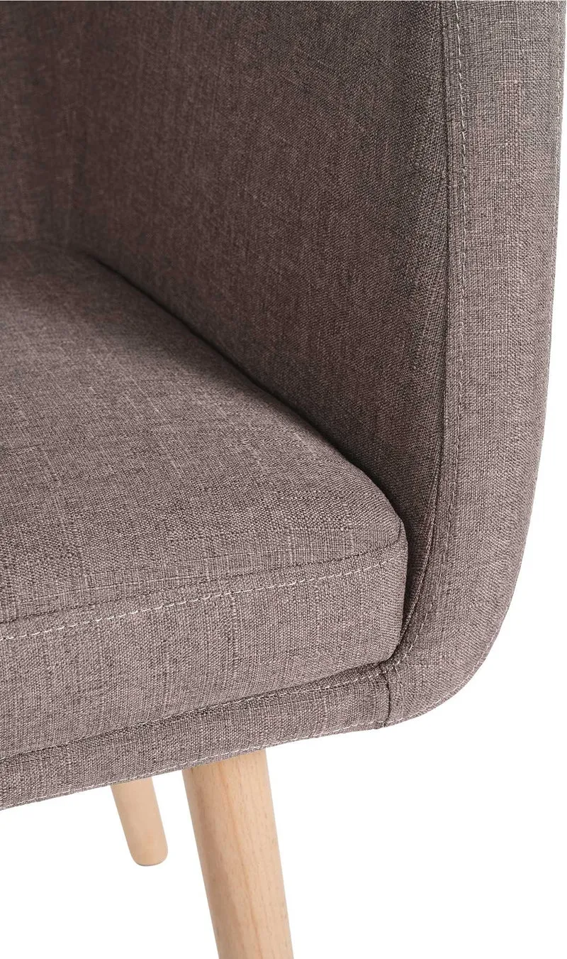 Chaise de salon avec accoudoirs quatre pieds résistants en bois clair assise en tissu taupe 10_0003490