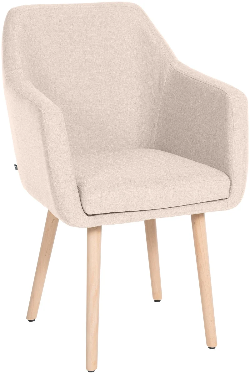 Chaise de salon avec accoudoirs quatre pieds résistants en bois clair assise en tissu beige 10_0003487