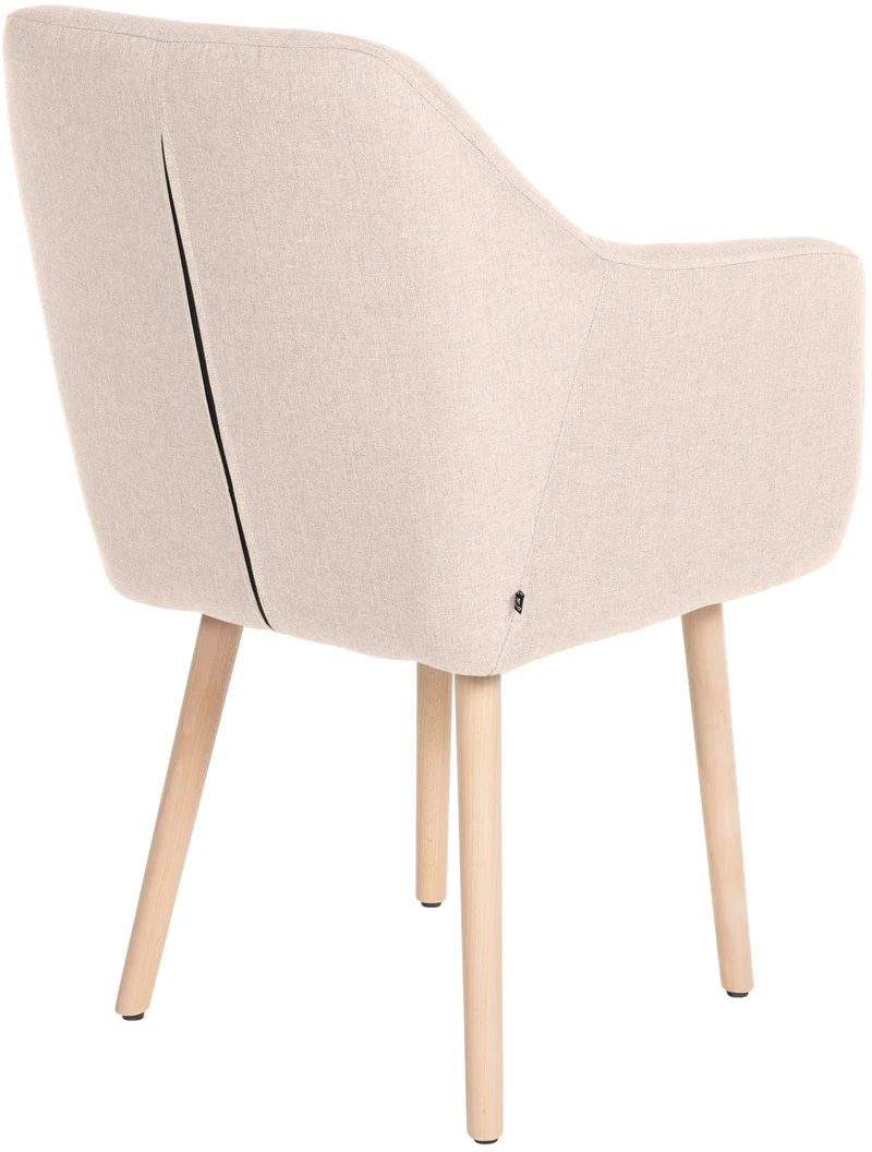 Chaise de salon avec accoudoirs quatre pieds résistants en bois clair assise en tissu beige 10_0003487