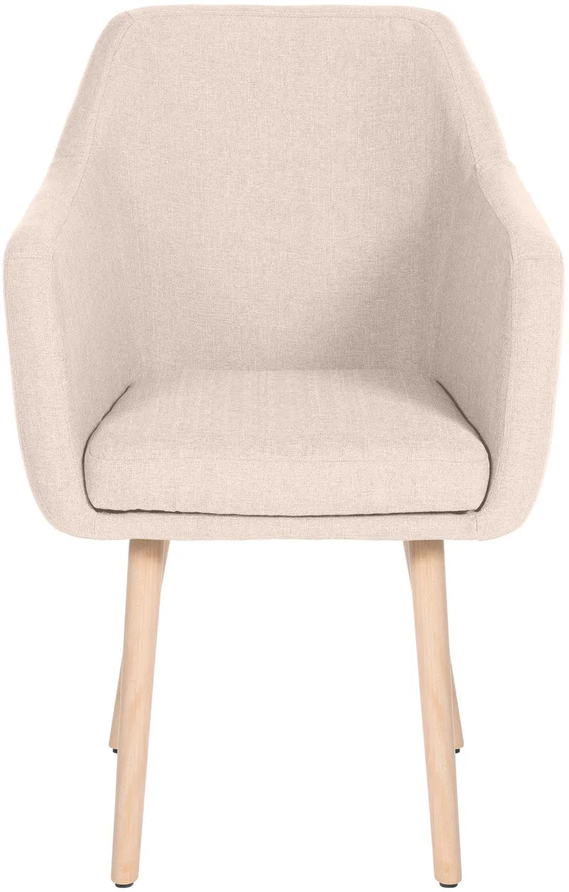 Chaise de salon avec accoudoirs quatre pieds résistants en bois clair assise en tissu beige 10_0003487