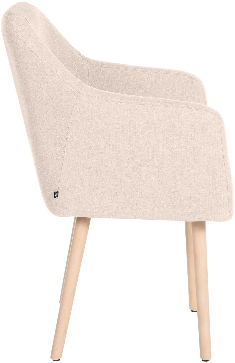 Chaise de salon avec accoudoirs quatre pieds résistants en bois clair assise en tissu beige 10_0003487
