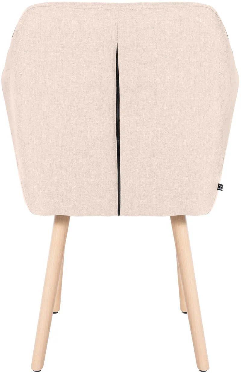 Chaise de salon avec accoudoirs quatre pieds résistants en bois clair assise en tissu beige 10_0003487