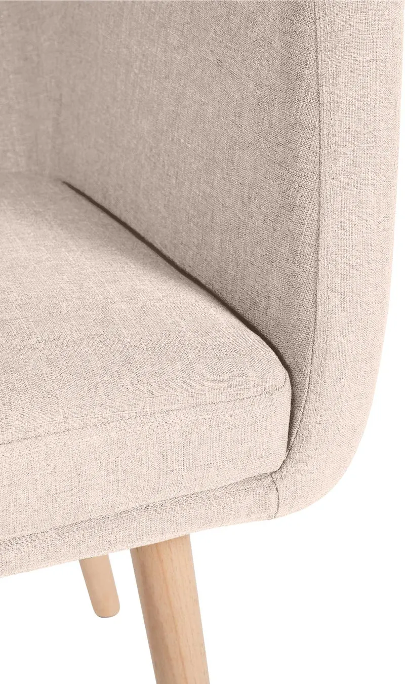 Chaise de salon avec accoudoirs quatre pieds résistants en bois clair assise en tissu beige 10_0003487