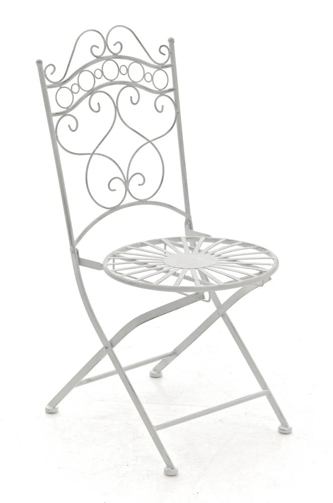 Chaise de jardin terrasse balcon design rustique en fer forgé blanc vieilli 10_0003005