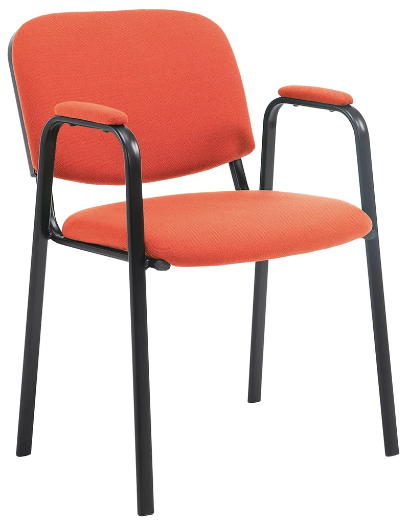 Chaise visiteur avec accoudoirs intégrés zone d'attente en tissu rouge piètement à 4 pieds en métal noir 10_0003385