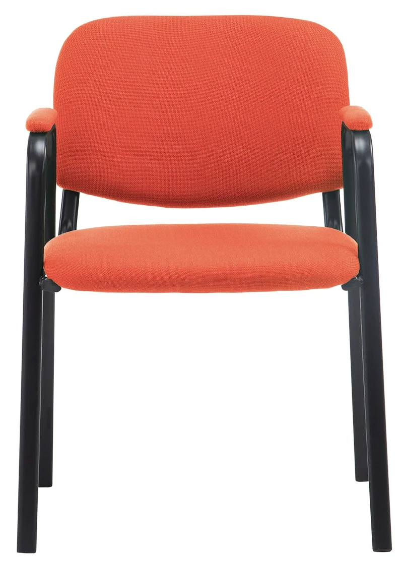 Chaise visiteur avec accoudoirs intégrés zone d'attente en tissu rouge piètement à 4 pieds en métal noir 10_0003385