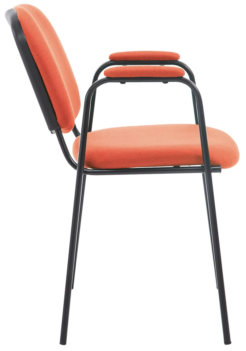 Chaise visiteur avec accoudoirs intégrés zone d'attente en tissu rouge piètement à 4 pieds en métal noir 10_0003385