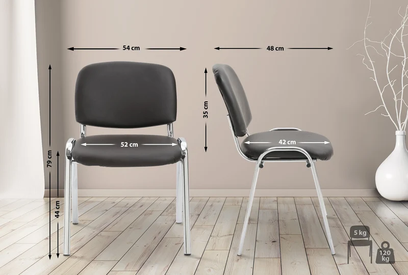 Chaise visiteur empilable zone d'attente en PVC marron piètement à 4 pieds en métal chromé 10_0003360