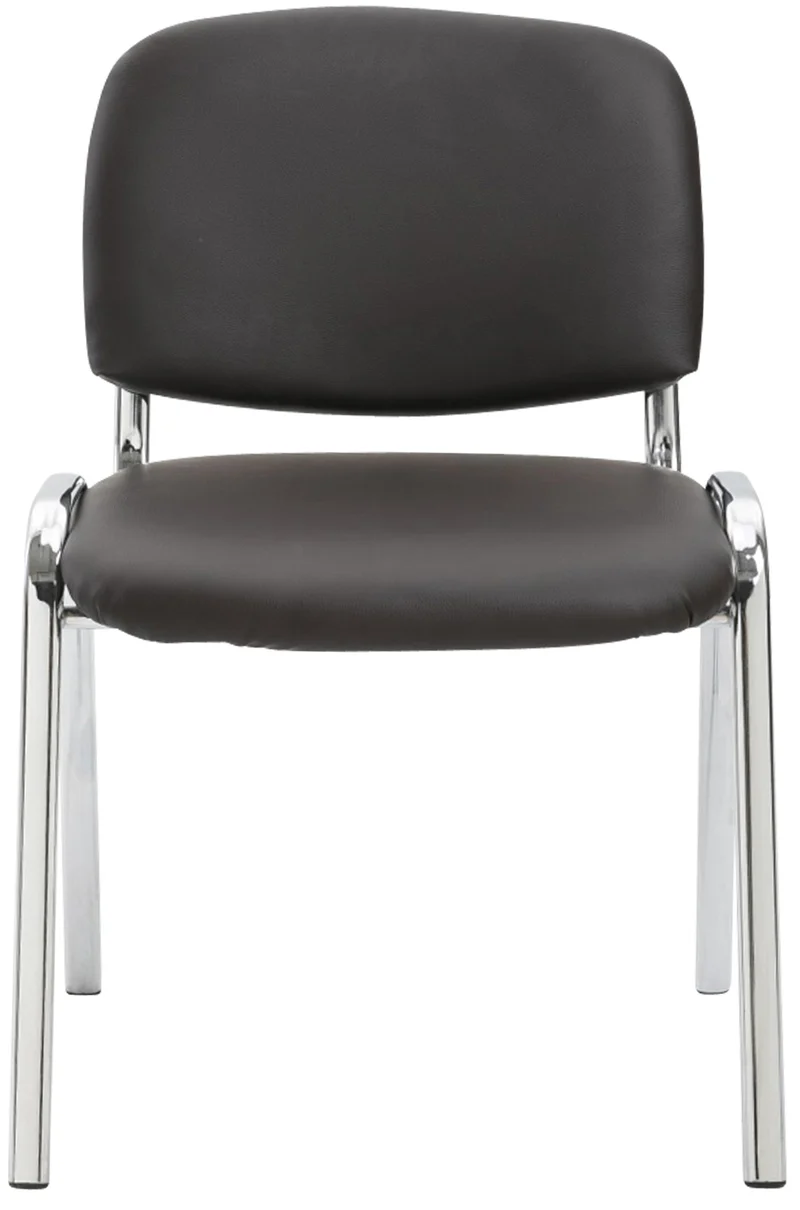 Chaise visiteur empilable zone d'attente en PVC marron piètement à 4 pieds en métal chromé 10_0003360