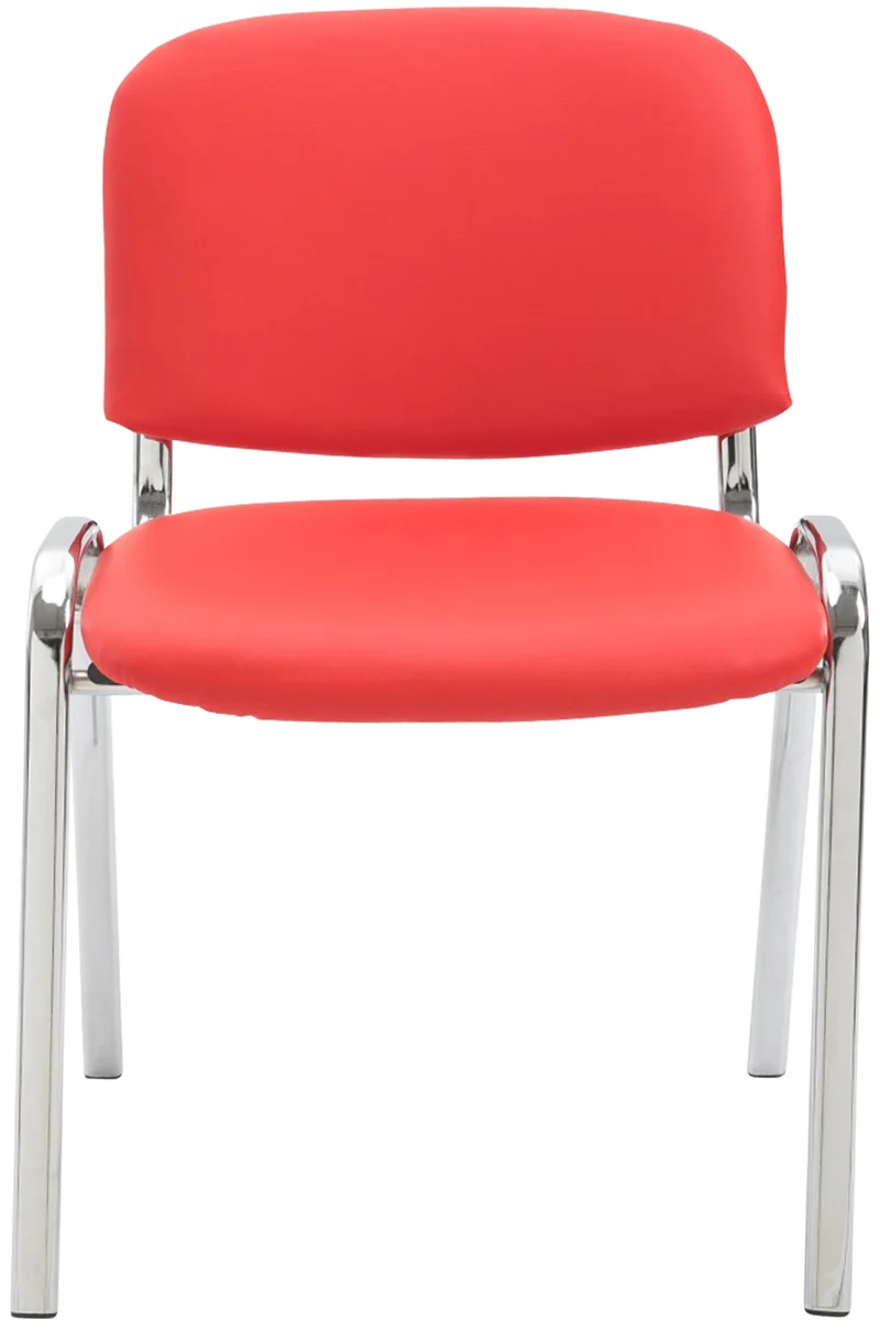 Chaise visiteur empilable zone d'attente en PVC rouge piètement à 4 pieds en métal chromé 10_0003364