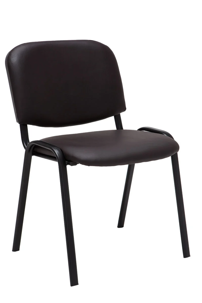 Lot de 4 chaises visiteur empilable zone d'attente en PVC marron piètement à 4 pieds en métal noir 10_0003183
