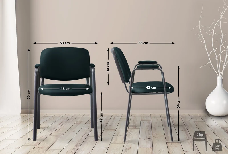 Chaise visiteur avec accoudoirs intégrés zone d'attente en PVC noir piètement à 4 pieds en métal noir 10_0003375