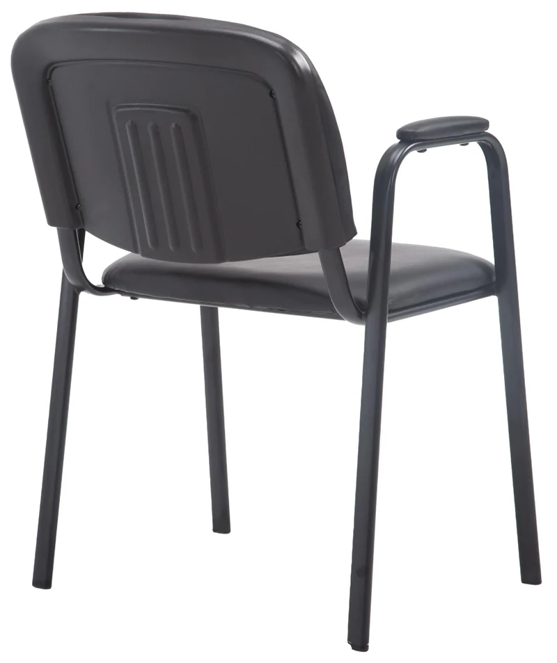 Chaise visiteur avec accoudoirs intégrés zone d'attente en PVC noir piètement à 4 pieds en métal noir 10_0003375