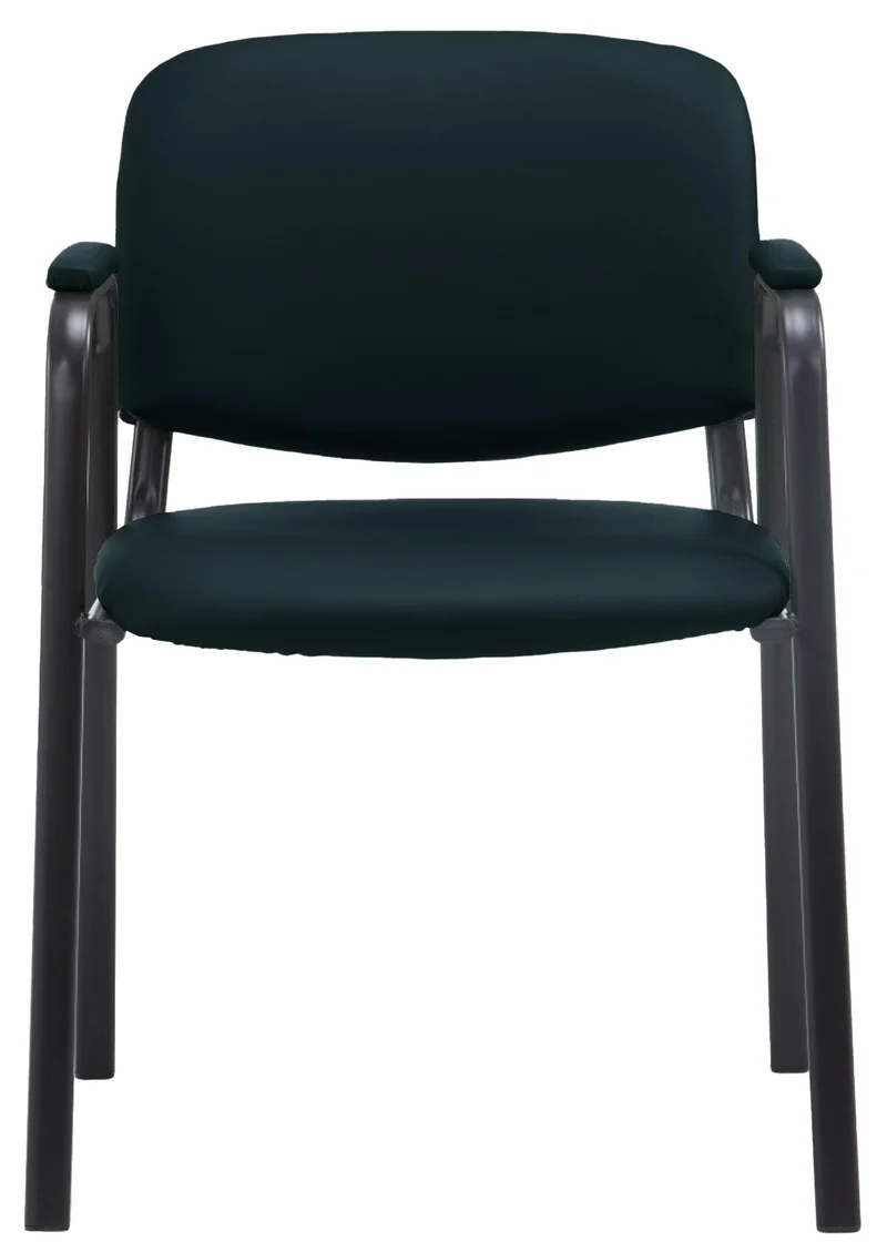 Chaise visiteur avec accoudoirs intégrés zone d'attente en PVC noir piètement à 4 pieds en métal noir 10_0003375