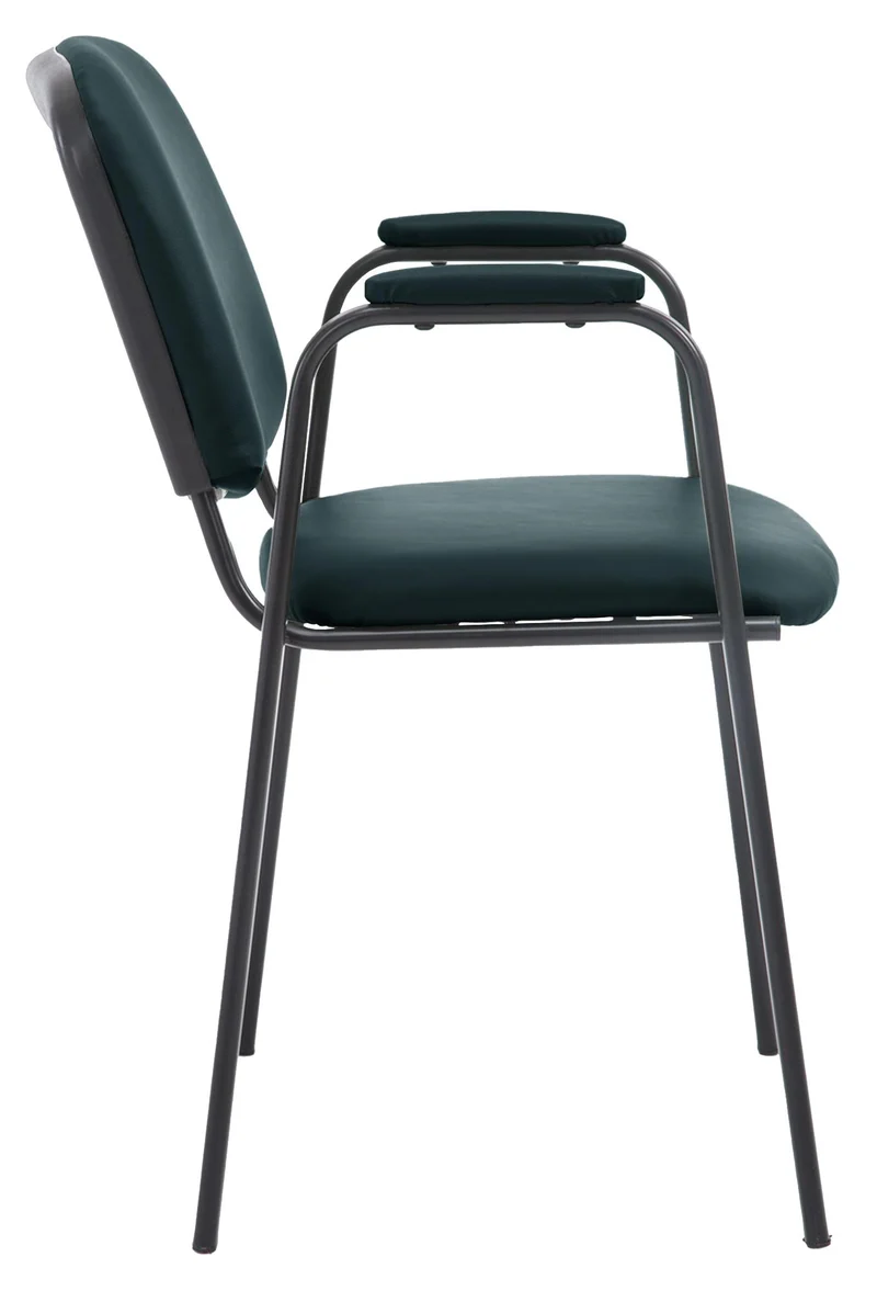 Chaise visiteur avec accoudoirs intégrés zone d'attente en PVC noir piètement à 4 pieds en métal noir 10_0003375
