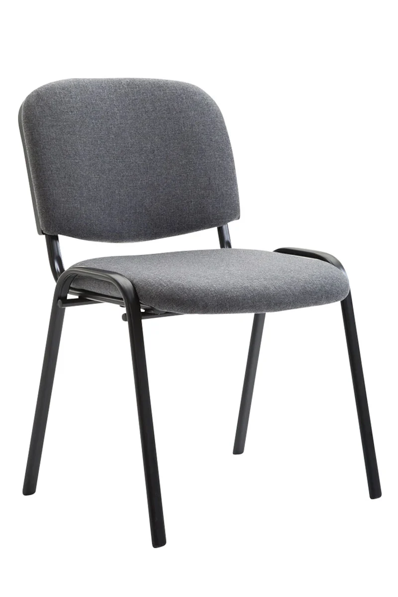 Lot de 4 chaises visiteur empilable zone d'attente en tissu gris piètement à 4 pieds en métal noir 10_0003192