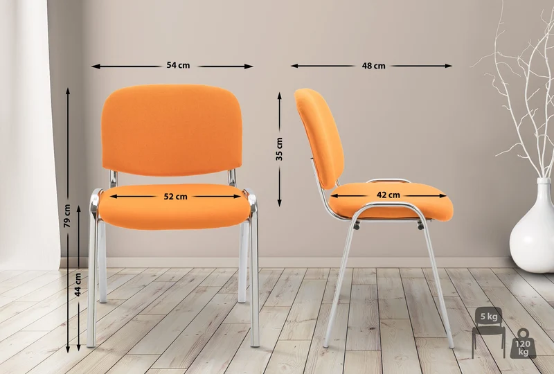 Chaise visiteur empilable zone d'attente en tissu orange piètement à 4 pieds en métal chromé 10_0003372