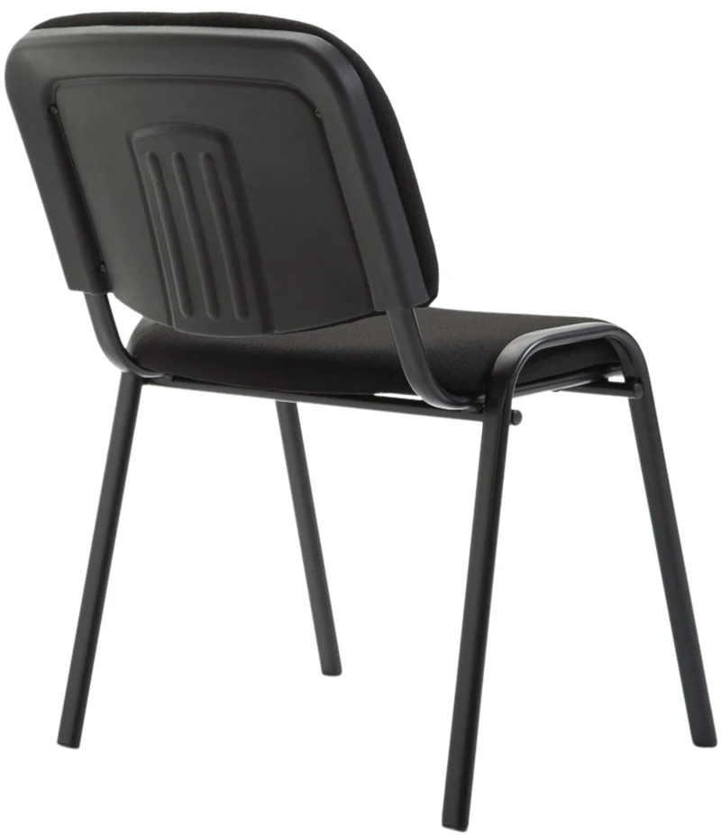 Chaise visiteur empilable zone d'attente en tissu noir piètement à 4 pieds en métal noir 10_0003401