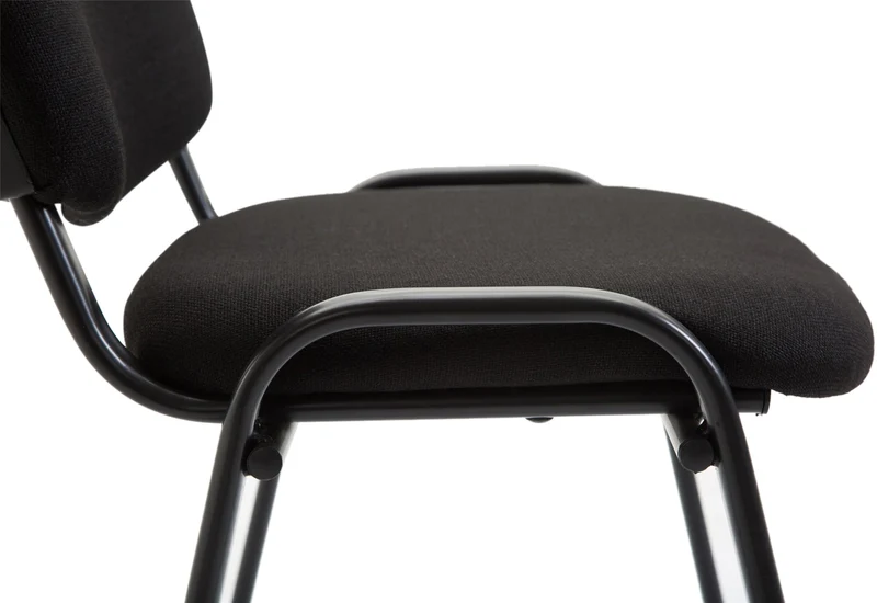 Chaise visiteur empilable zone d'attente en tissu noir piètement à 4 pieds en métal noir 10_0003401