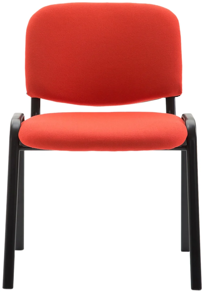 Chaise visiteur empilable zone d'attente en tissu rouge piètement à 4 pieds en métal noir 10_0003400