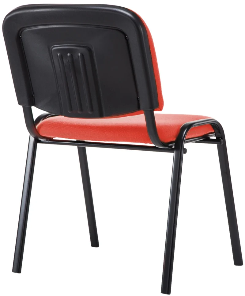 Chaise visiteur empilable zone d'attente en tissu rouge piètement à 4 pieds en métal noir 10_0003400