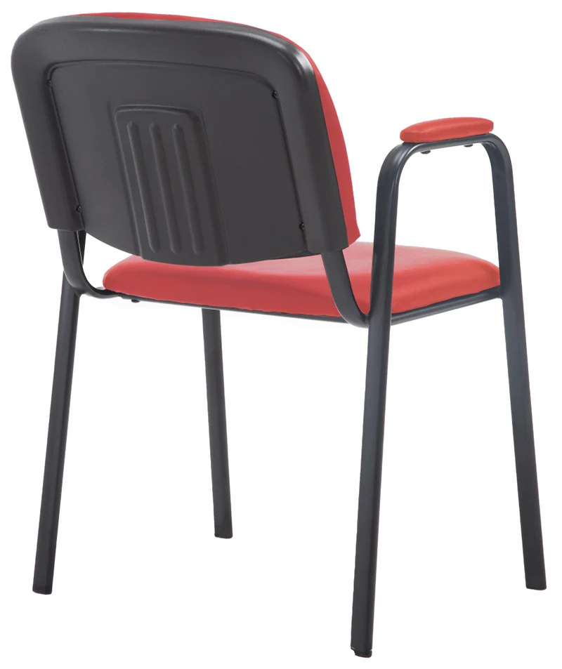Chaise visiteur avec accoudoirs intégrés zone d'attente en PVC rouge piètement à 4 pieds en métal noir 10_0003378