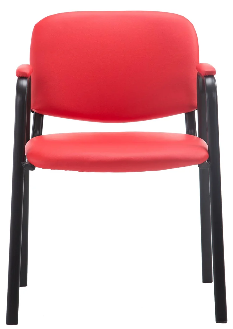 Chaise visiteur avec accoudoirs intégrés zone d'attente en PVC rouge piètement à 4 pieds en métal noir 10_0003378