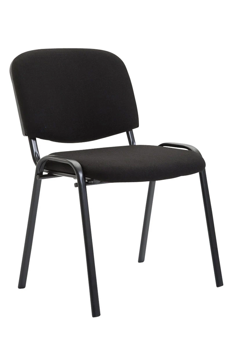 Lot de 4 chaises visiteur empilable zone d'attente en tissu noir piètement à 4 pieds en métal noir 10_0003196