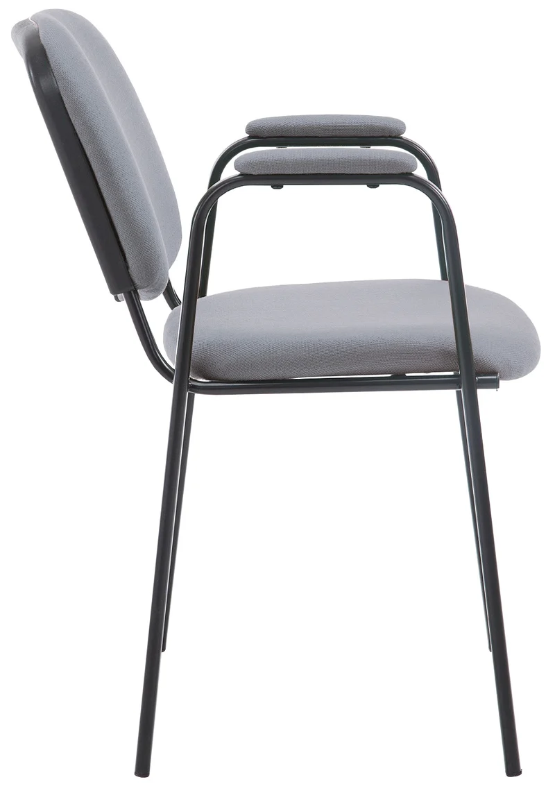 Chaise visiteur avec accoudoirs intégrés zone d'attente en tissu gris piètement à 4 pieds en métal noir 10_0003382