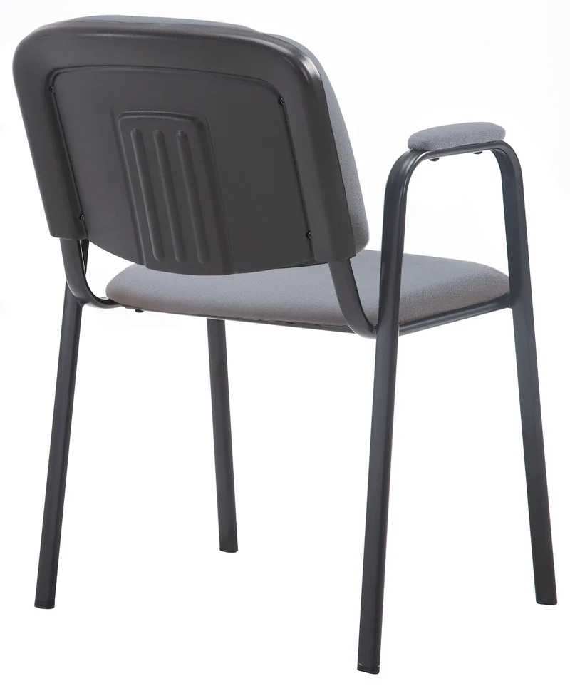 Chaise visiteur avec accoudoirs intégrés zone d'attente en tissu gris piètement à 4 pieds en métal noir 10_0003382