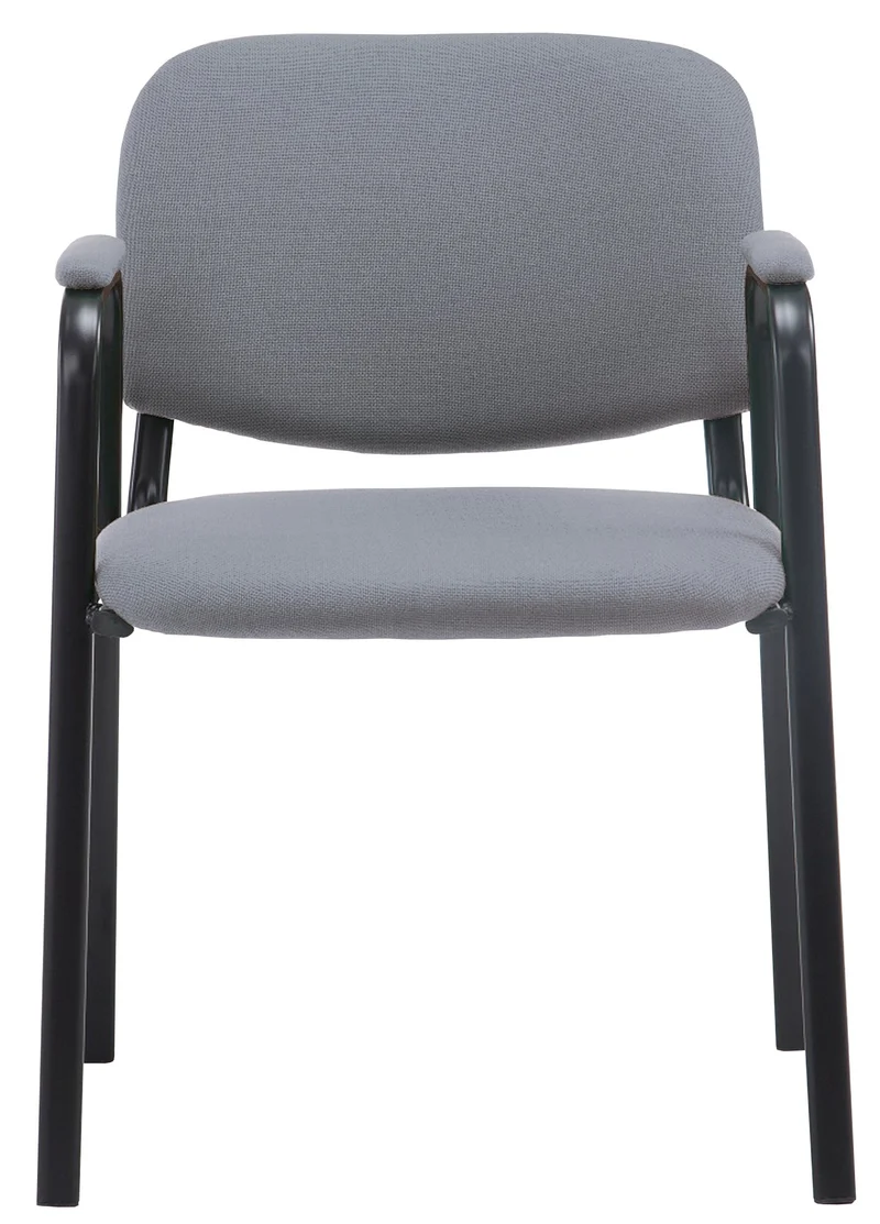 Chaise visiteur avec accoudoirs intégrés zone d'attente en tissu gris piètement à 4 pieds en métal noir 10_0003382