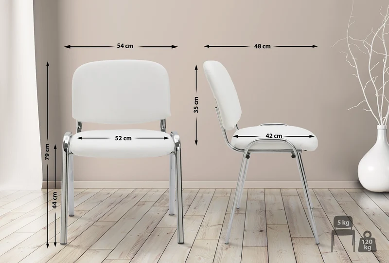 Chaise visiteur empilable zone d'attente en PVC blanc piètement à 4 pieds en métal chromé 10_0003366