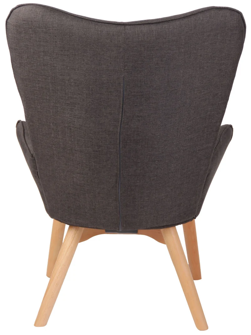 Fauteuil lounge style scandinave dossier haut boutons décoratifs en tissu gris foncé pieds en bois clair 10_0003601