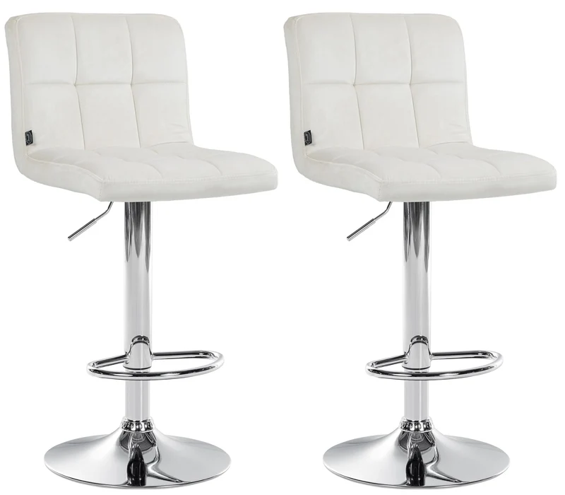 Lot de 2 tabourets de bar en velours crème avec coutures décoratives pied en trompette métal chromé 10_0004389