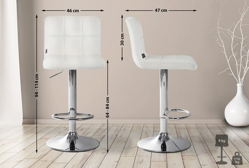 Lot de 2 tabourets de bar en velours crème avec coutures décoratives pied en trompette métal chromé 10_0004389