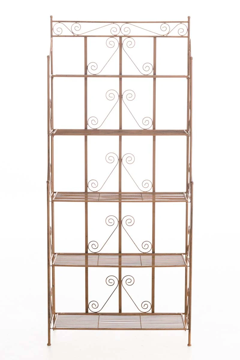 Etagère sur pieds avec 5 niveaux rangement balcon terrasse salon pliable en métal marron vieilli 10_0003970