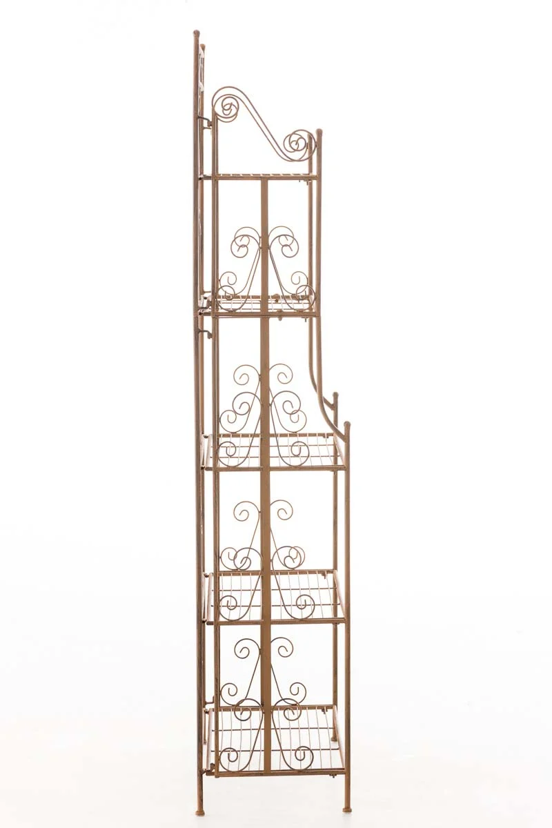 Etagère sur pieds avec 5 niveaux rangement balcon terrasse salon pliable en métal marron vieilli 10_0003970