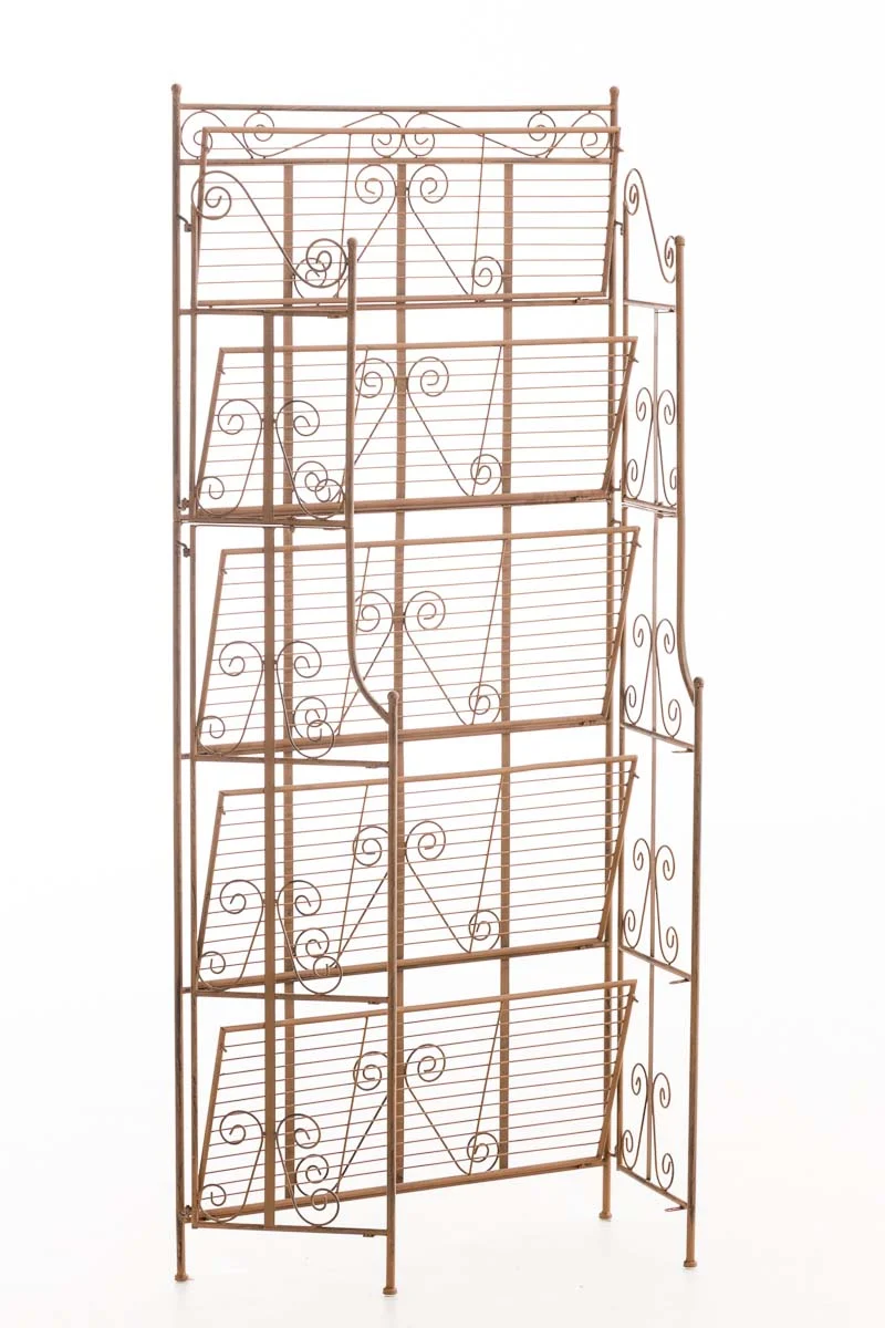 Etagère sur pieds avec 5 niveaux rangement balcon terrasse salon pliable en métal marron vieilli 10_0003970