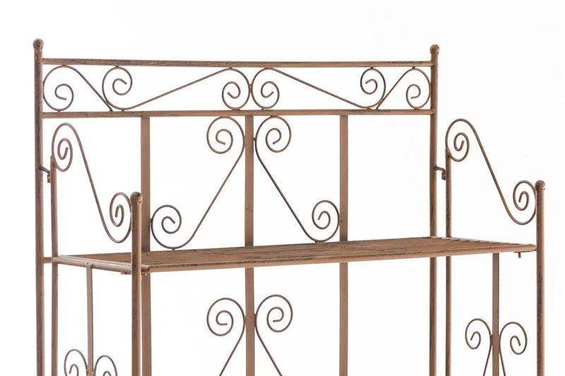 Etagère sur pieds avec 5 niveaux rangement balcon terrasse salon pliable en métal marron vieilli 10_0003970
