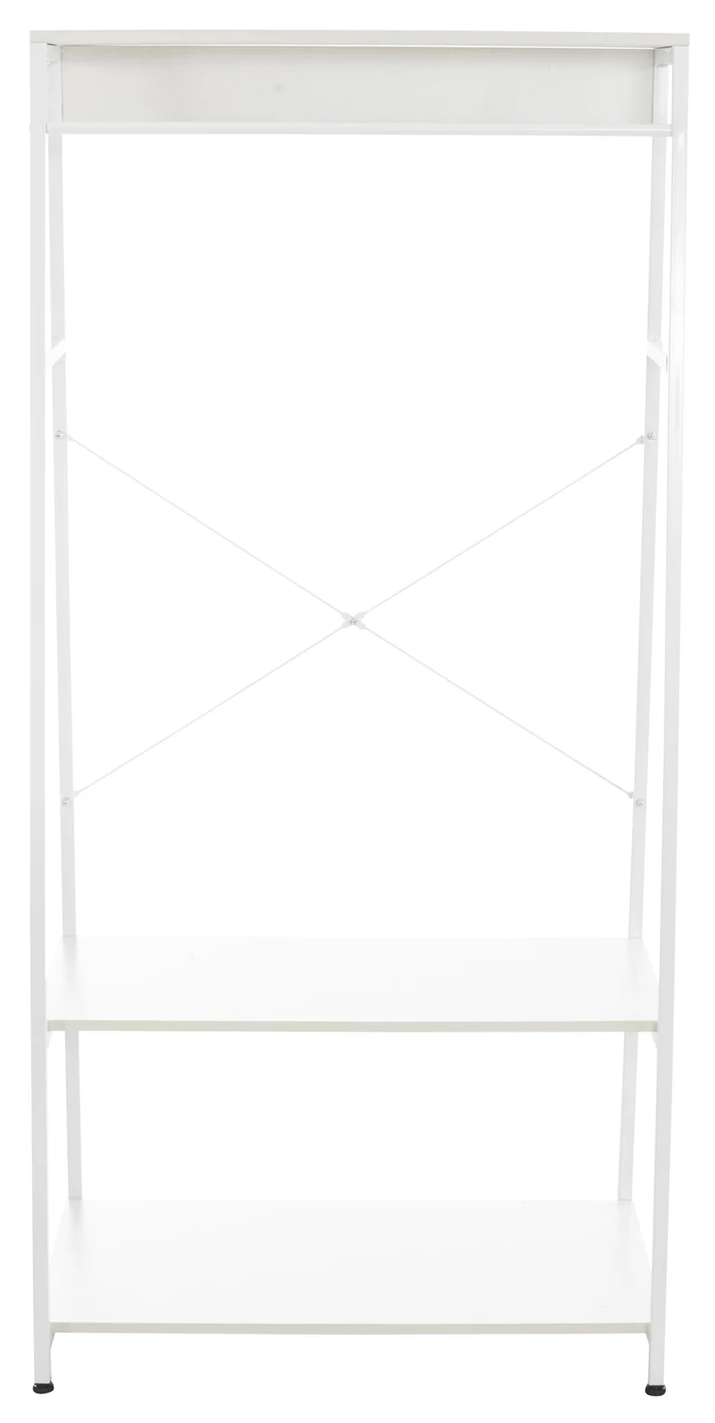 Meuble de rangement entrée porte-vêtements étagère penderie en bois blanc et métal blanc 10_0003598