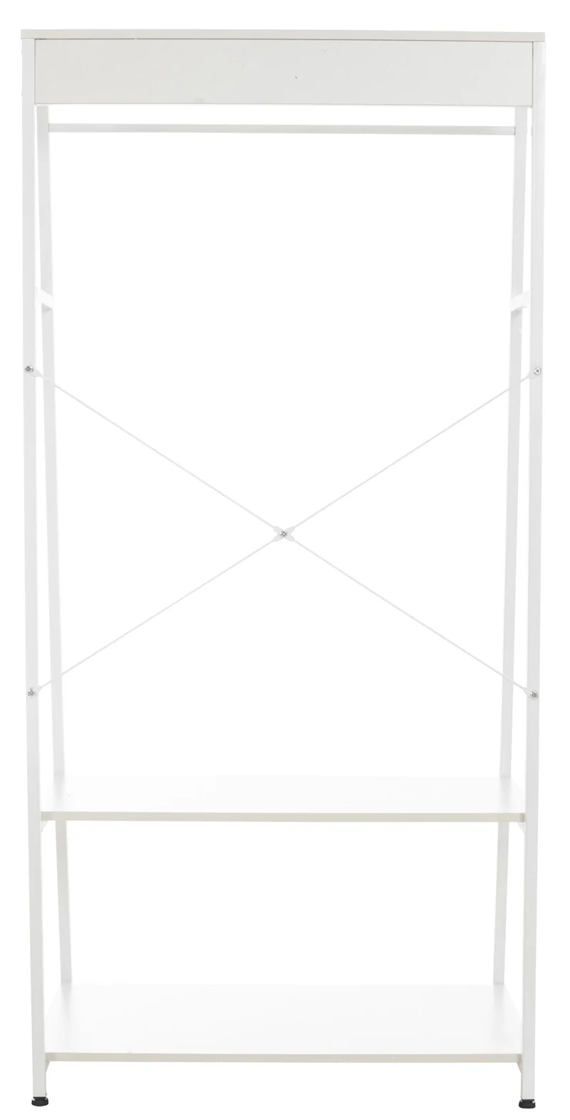 Meuble de rangement entrée porte-vêtements étagère penderie en bois blanc et métal blanc 10_0003598