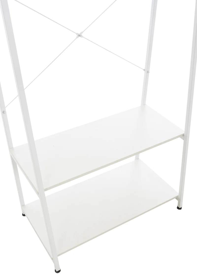 Meuble de rangement entrée porte-vêtements étagère penderie en bois blanc et métal blanc 10_0003598