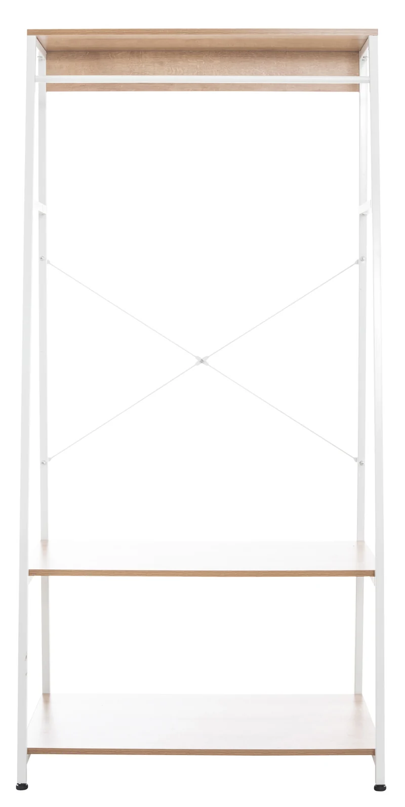 Meuble de rangement entrée porte-vêtements étagère penderie en bois et métal blanc 10_0003597