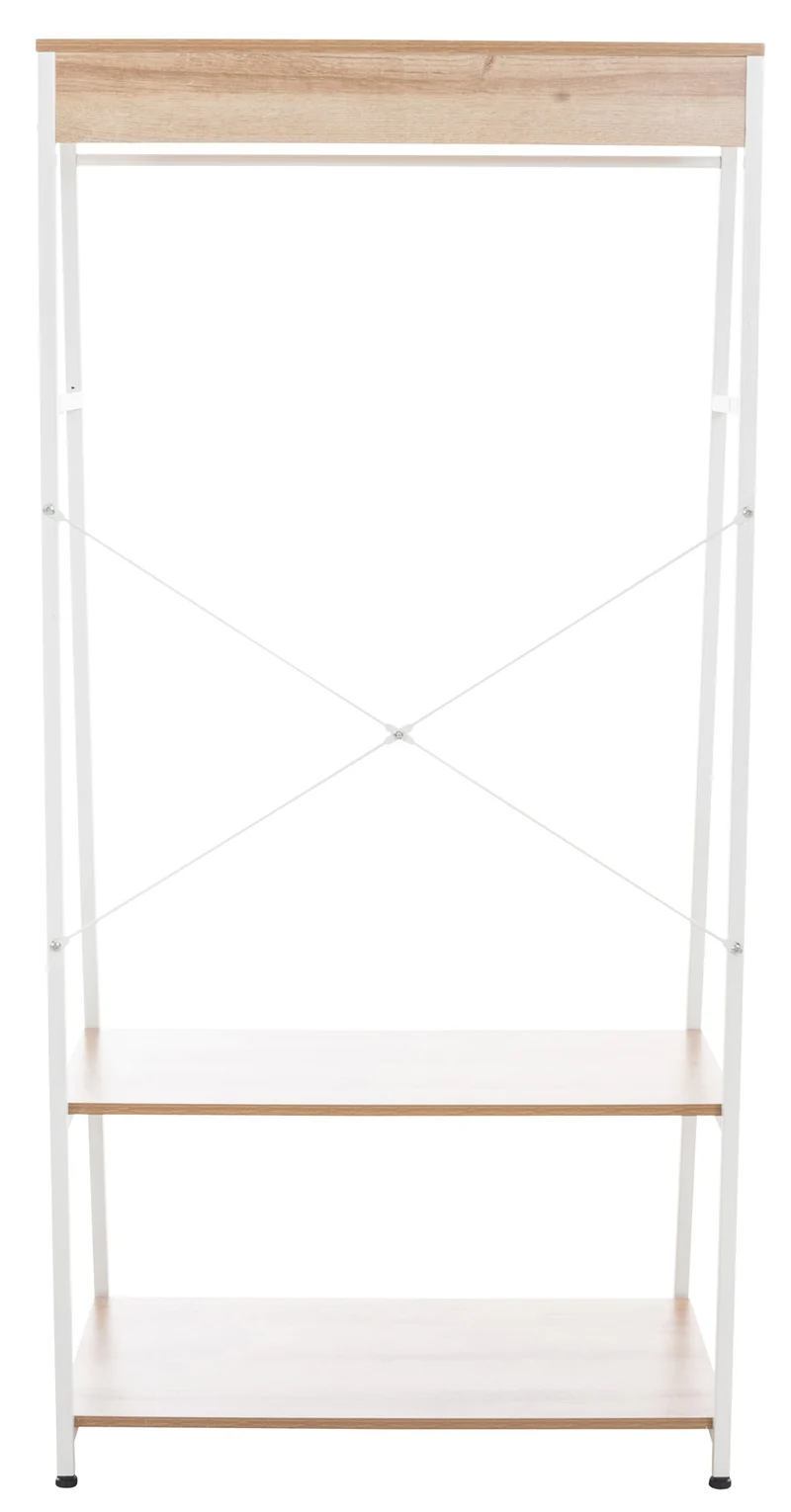 Meuble de rangement entrée porte-vêtements étagère penderie en bois et métal blanc 10_0003597