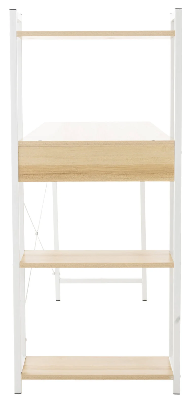 Bureau table de travail style rétro avec colonne de rangement étagère en bois érable et métal blanc 10_0003616