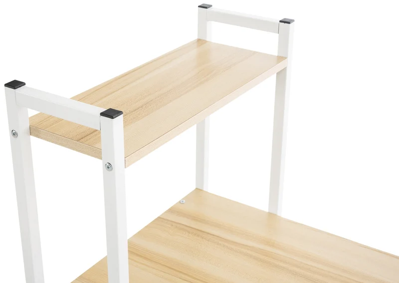 Bureau table de travail style rétro avec colonne de rangement étagère en bois érable et métal blanc 10_0003616