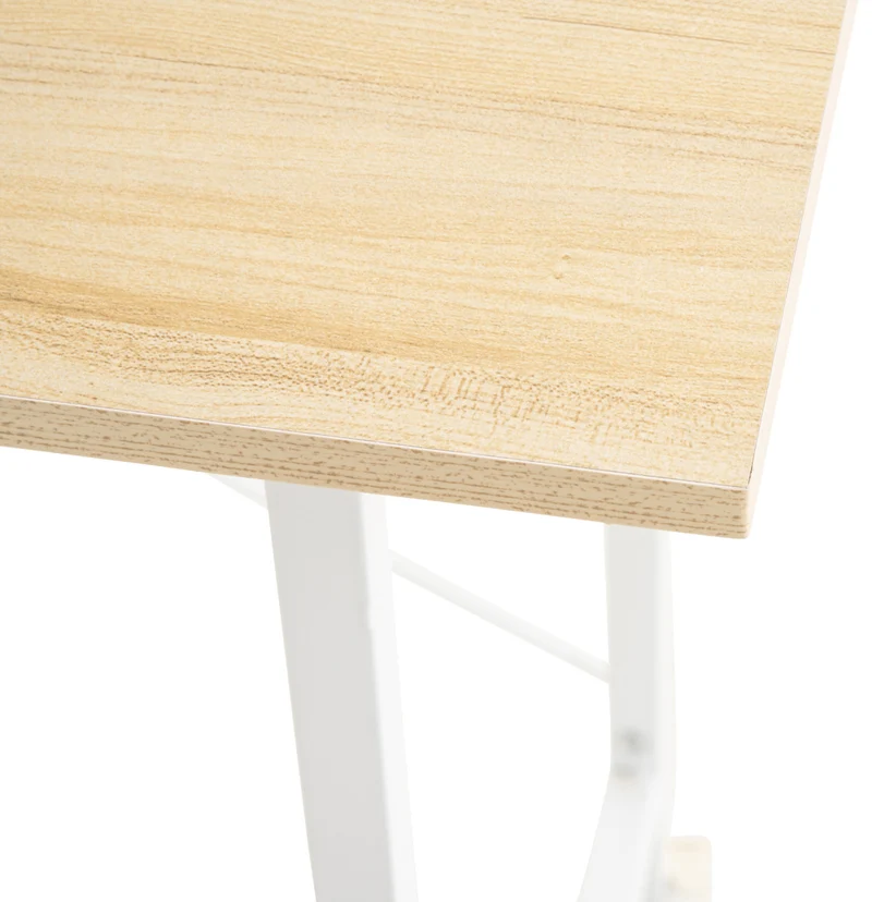 Bureau table de travail style rétro avec colonne de rangement étagère en bois érable et métal blanc 10_0003616